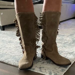Fiorentini + Baker Suede boots with fringe on side  size 39